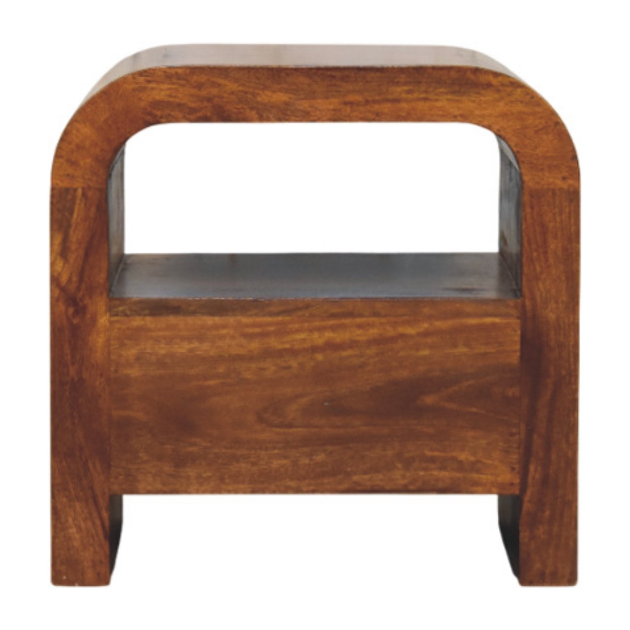 Back view of Chestnut Nightstand in solid mango wood with chestnut finish