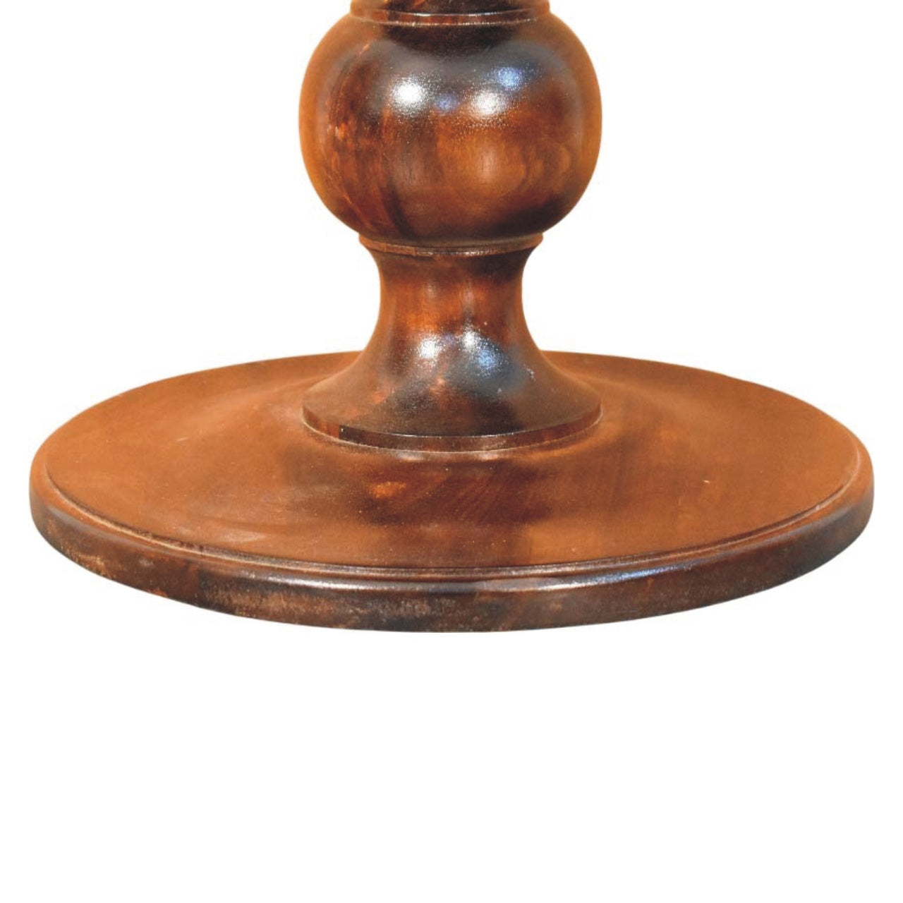 Marble-top side table in solid mango wood, Chestnut finish – base and legs close-up