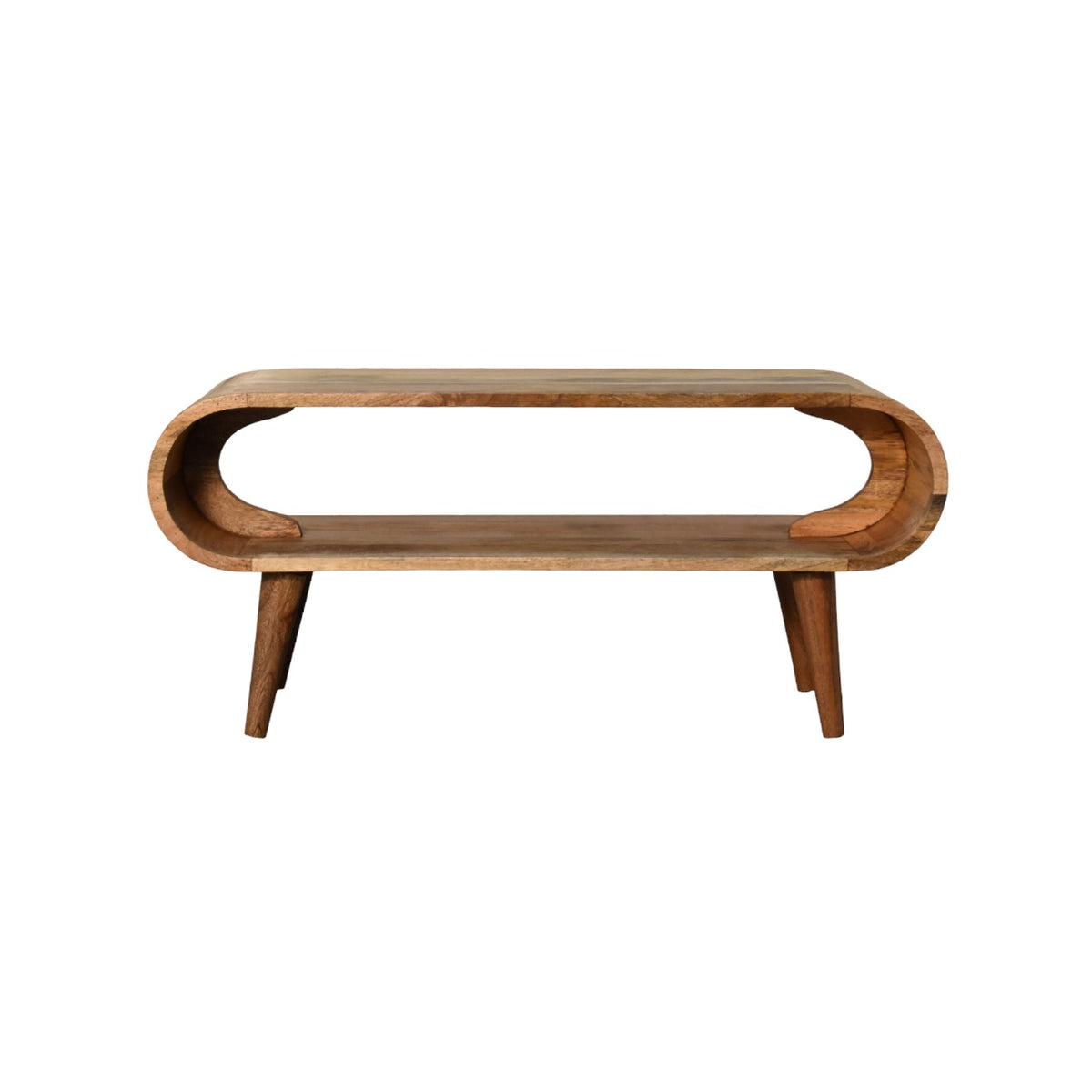 Front view of Nordic Style Coffee Table in solid mango wood with oak finish