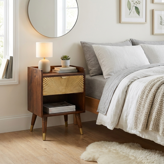 The One Drawer Bedside styled in a bedroom interior