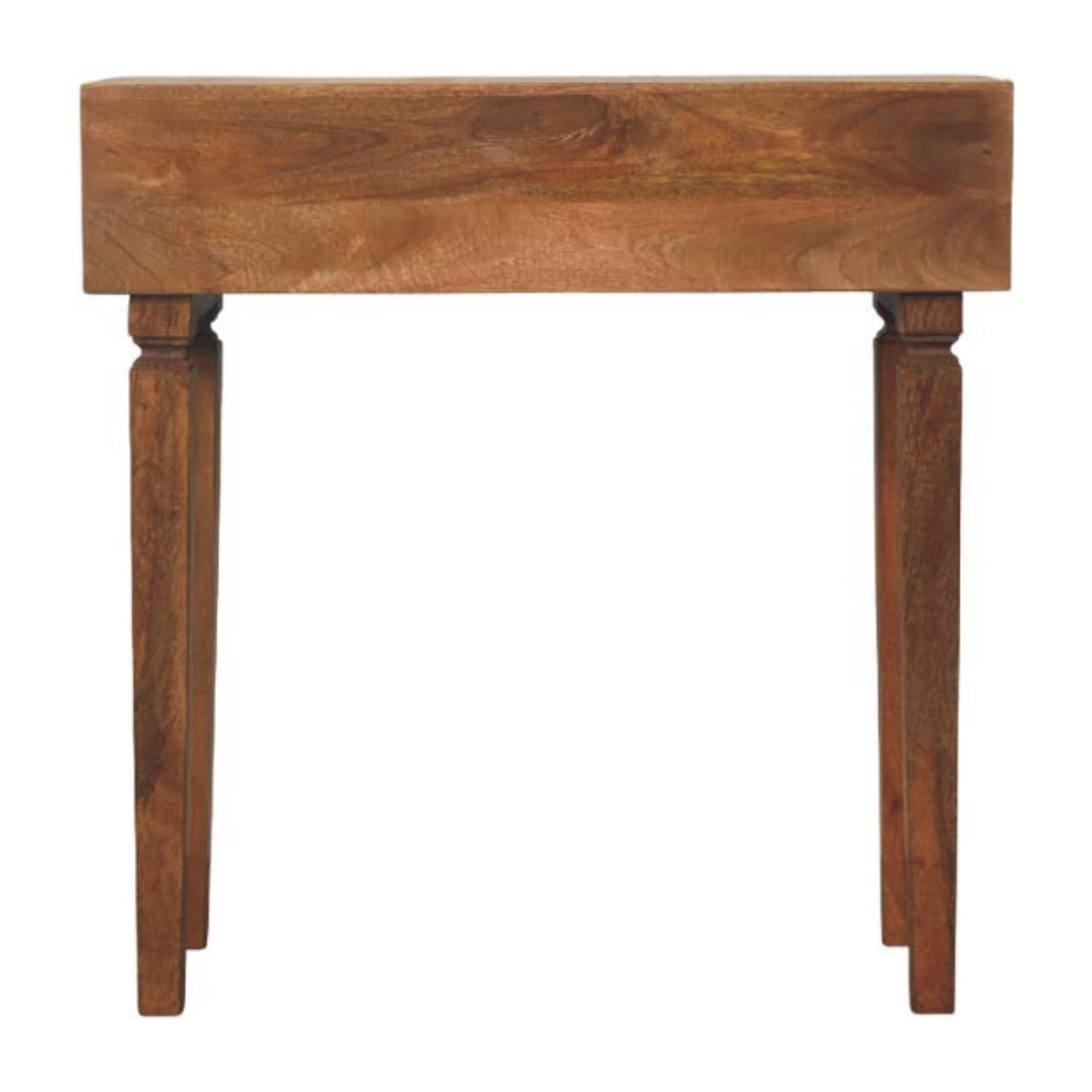 Wooden console table with a white background