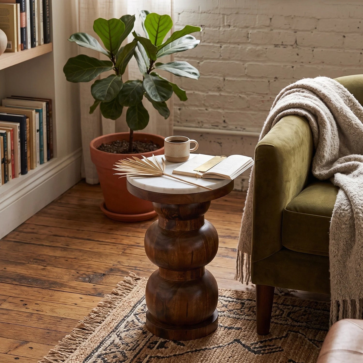 Round wooden, marble top side table - The Artisan Edit Coffee & Side Tables Collection 
