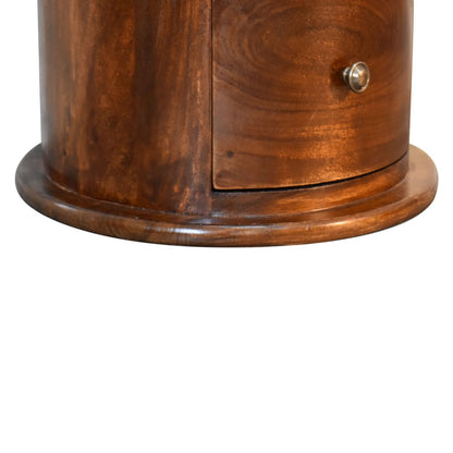 Lower left angle of 3 Drawer Chestnut Drum Chest highlighting drawer and chestnut finish