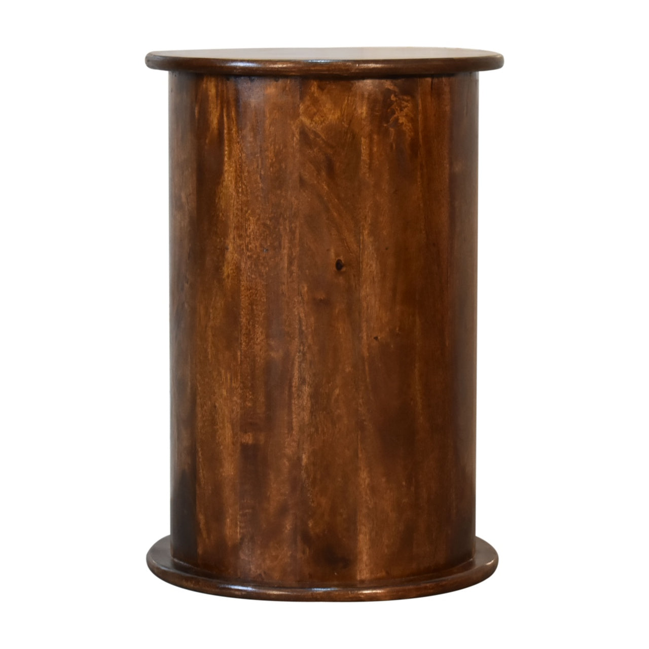 Back view of 3 Drawer Chestnut Drum Chest in solid mango wood with chestnut finish
