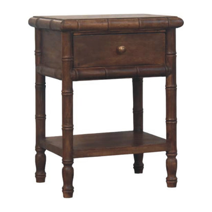 Wooden nightstand with a drawer on a white background