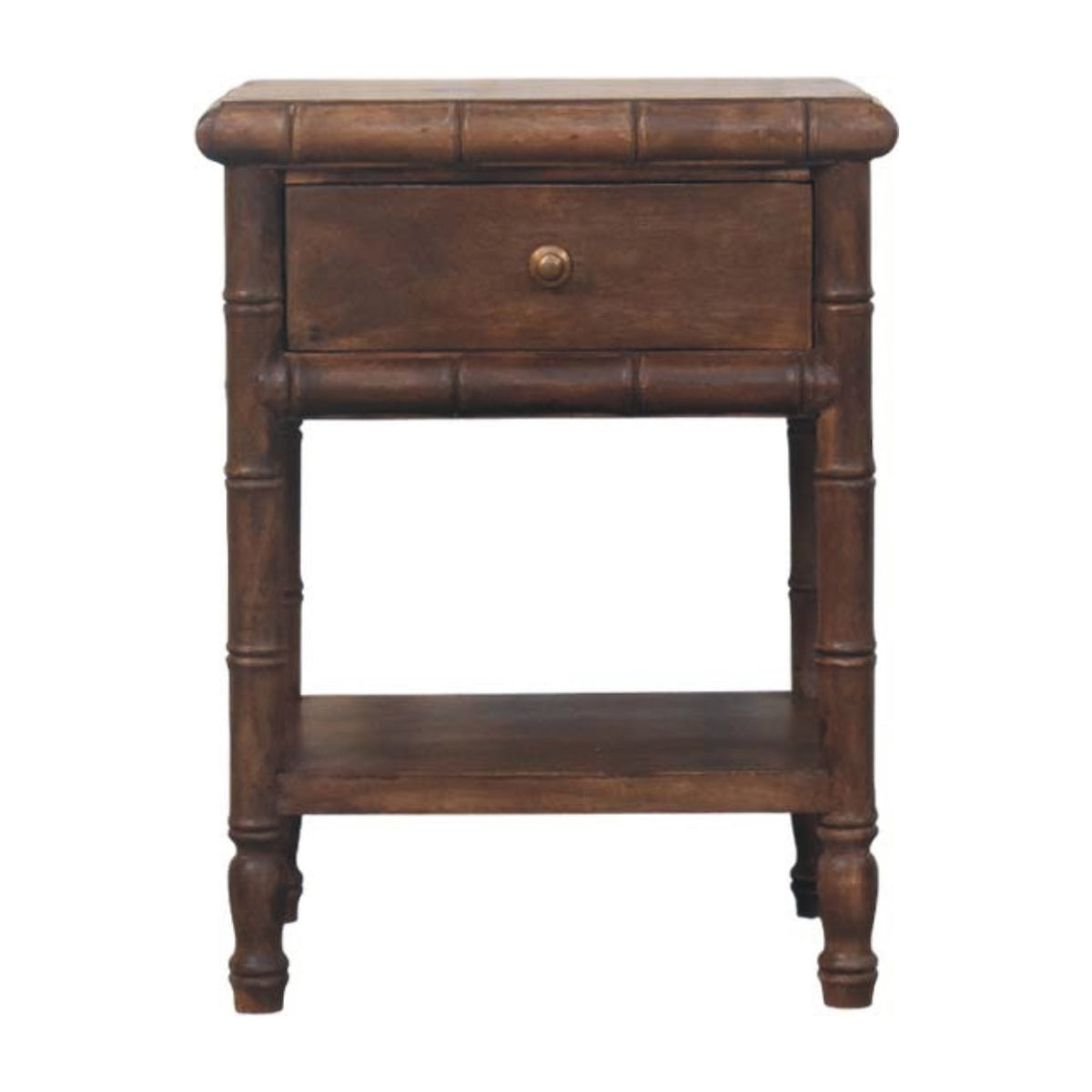Wooden nightstand with a drawer on a white background