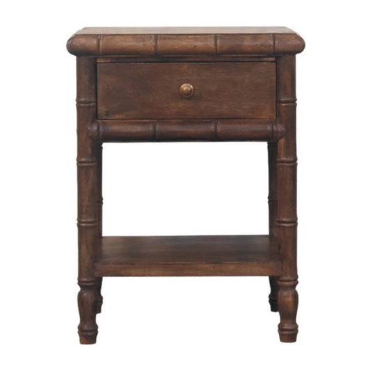 Wooden nightstand with a drawer on a white background