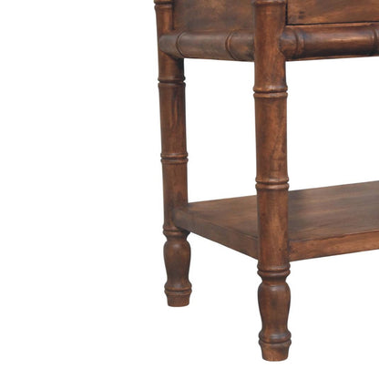 Wooden nightstand with a rustic finish on a white background
