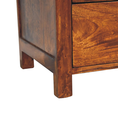 Lower left angle of Bedside Table showing base and rounded corner edges