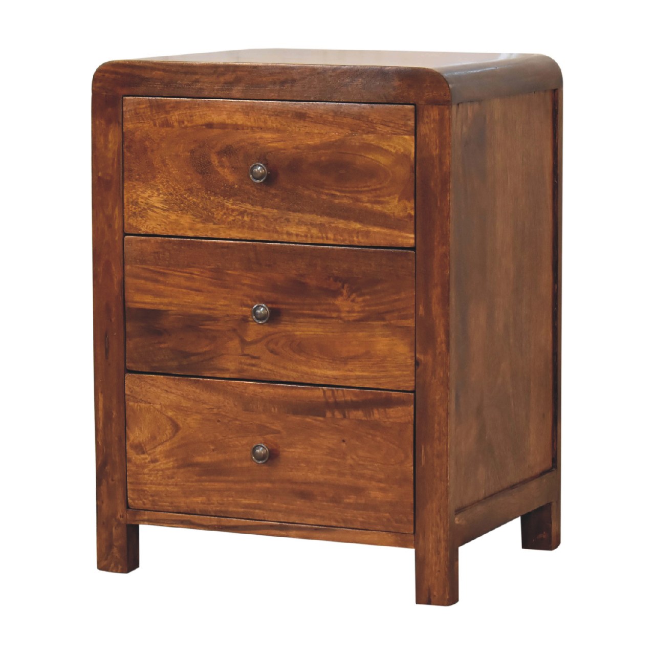 Right side view of Bedside Table showing rounded corner edges