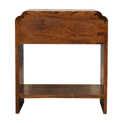 Back view of Bedside Table in solid mango wood with chestnut finish