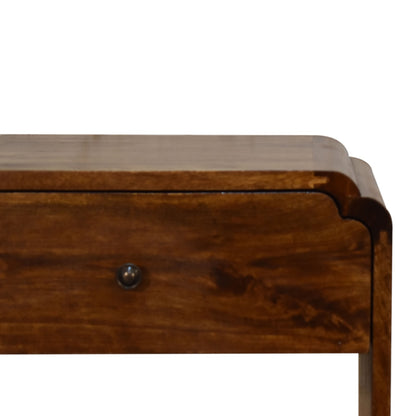 Close front view of Bedside Table showing brass knob and drawer detail