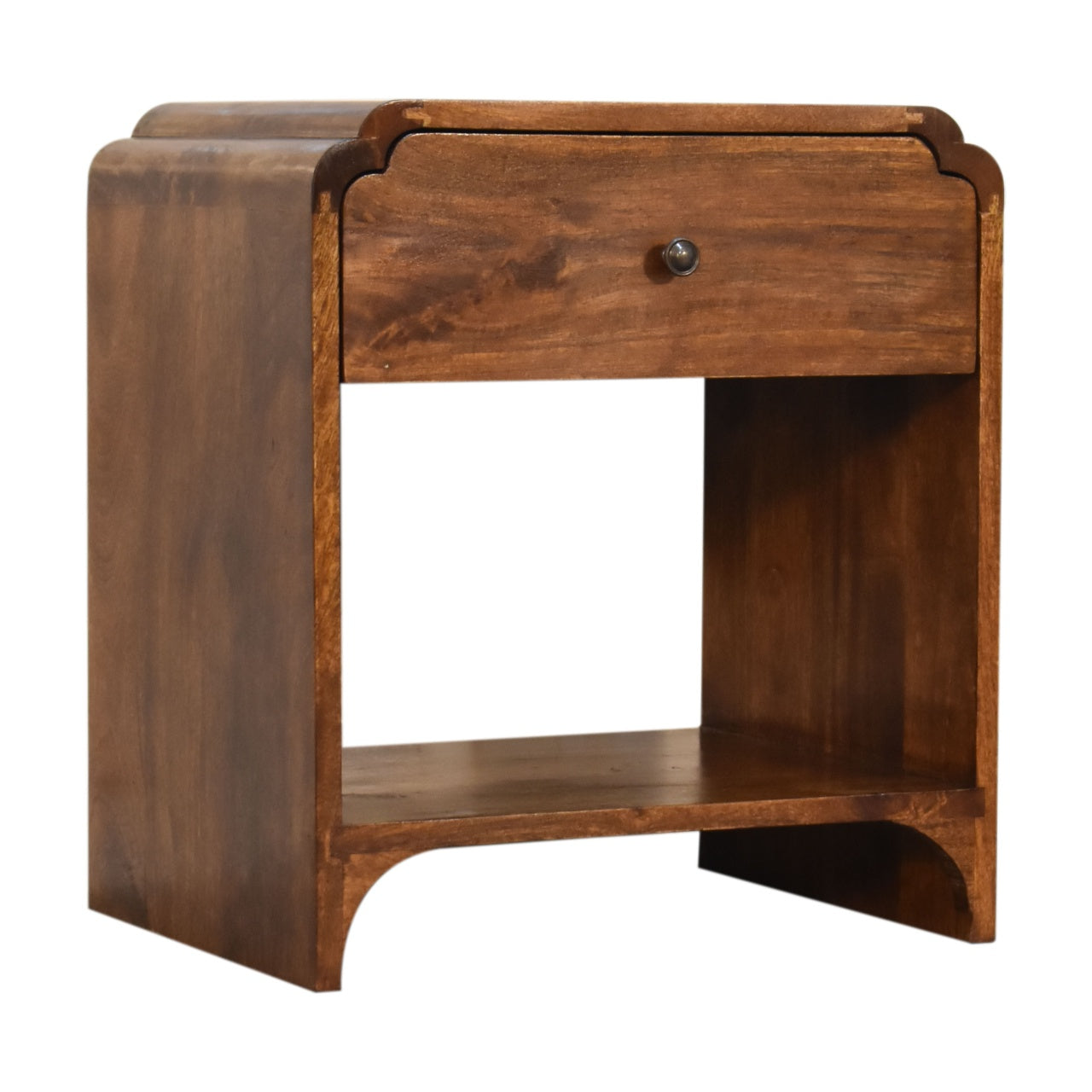 Left side view of Bedside Table in chestnut mango wood
