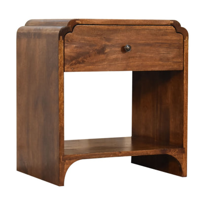 Left side view of Bedside Table in chestnut mango wood