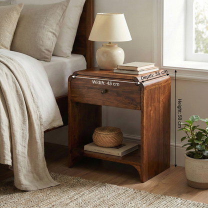 Bedside Table with dimensions: 50 cm height, 45 cm width, 35 cm depth