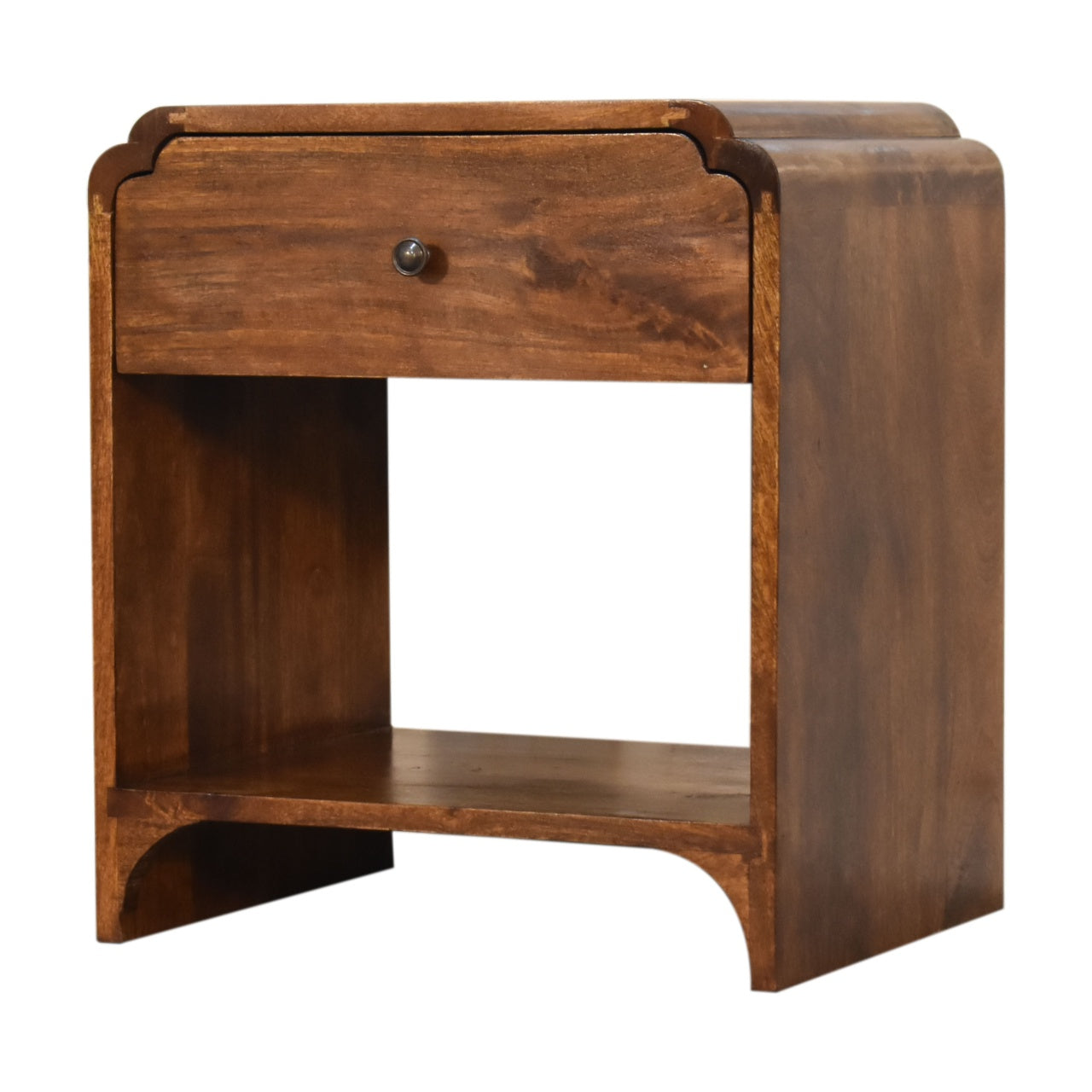 Right side view of Bedside Table showing depth and open shelf