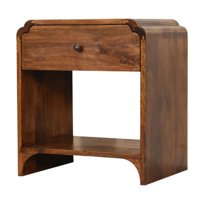 Right side view of Bedside Table showing depth and open shelf