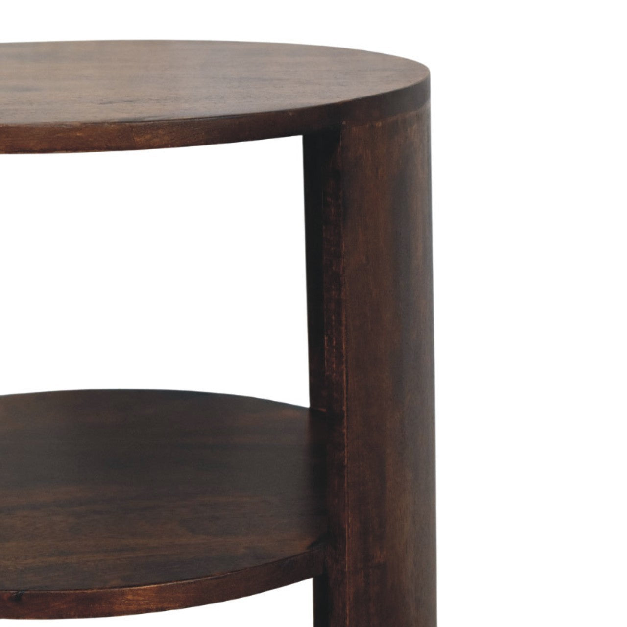 Wooden side table with two shelves on a white background