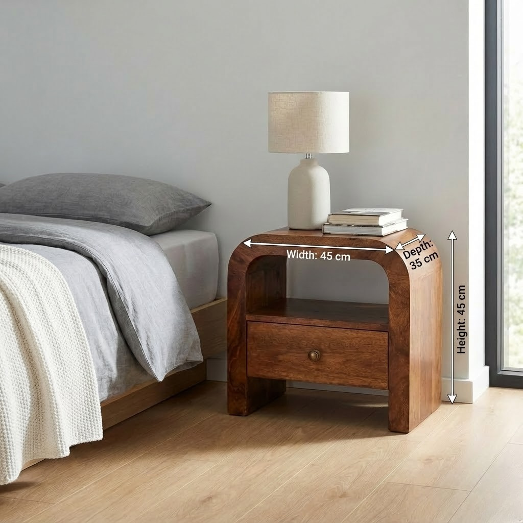 Chestnut Nightstand with dimensions: 45 cm height, 45 cm width, 35 cm depth