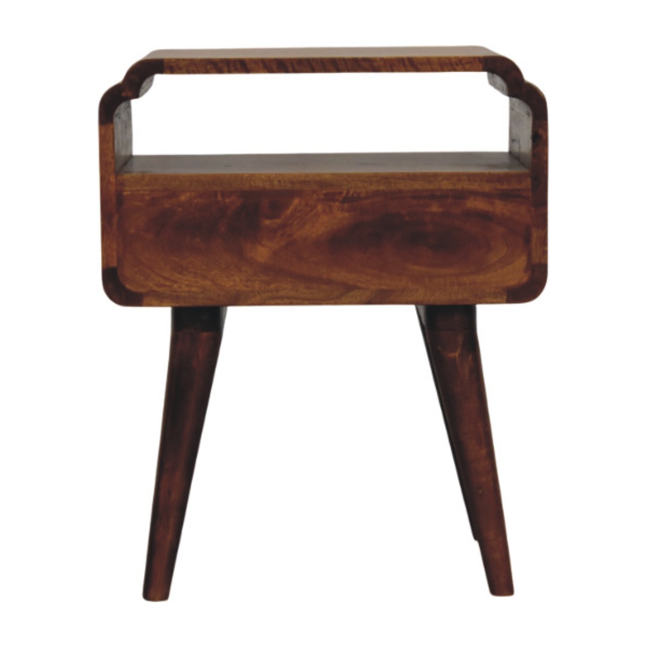 Back view of Chestnut Nightstand in solid mango wood with chestnut finish