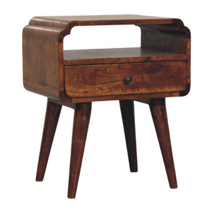 Left side view of Chestnut Nightstand in solid mango wood with chestnut finish