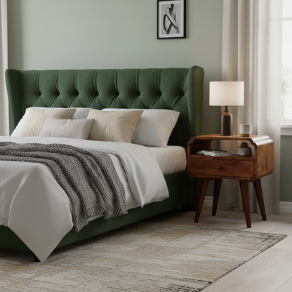 Chestnut Nightstand styled in a bedroom or living space interior