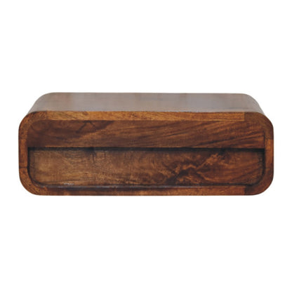 Back view of Wall-Mounted Chestnut Nightstand showing wall mounting area and mango wood construction