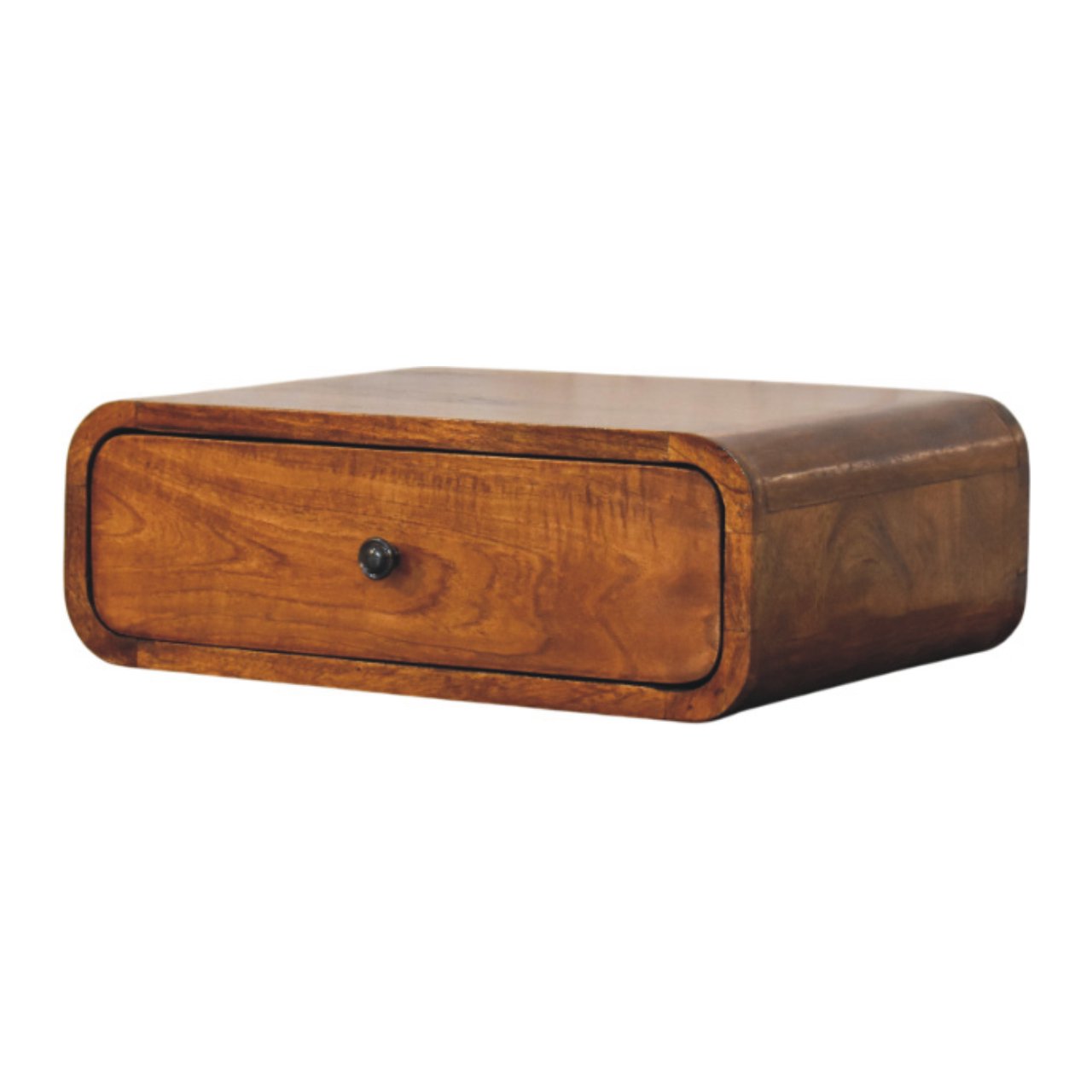 Right side view of Wall-Mounted Chestnut Nightstand showing depth and wall-mounted profile