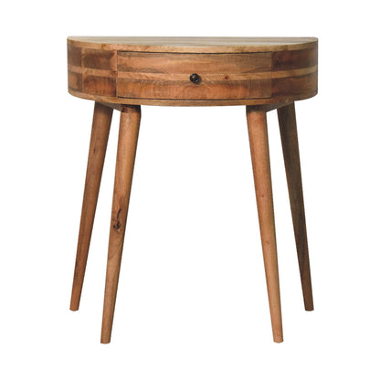 Front view of Console Table in solid mango wood with oak finish and brass knob