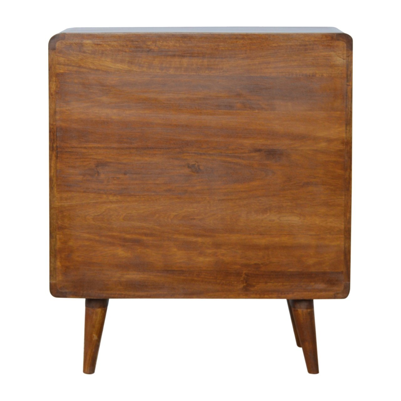 Back view of Curved Chestnut Chest Of Drawers in solid mango wood with chestnut finish