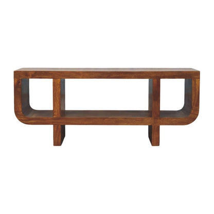 Wooden media unit on a white background