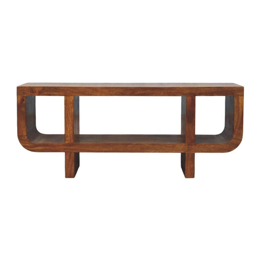 Wooden media unit on a white background