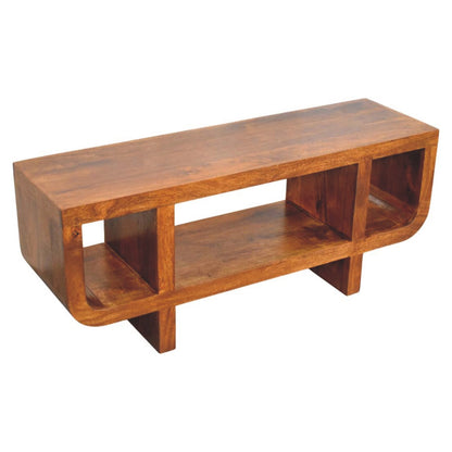 Wooden TV stand with a white background