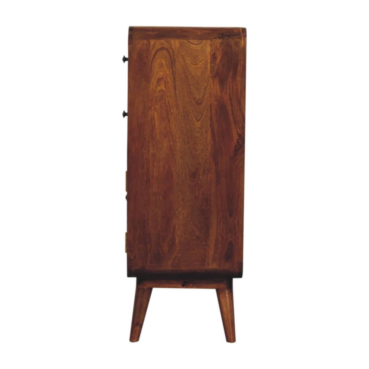 Side profile of Curved Nordic Charm Cabinet showing full height and Nordic legs