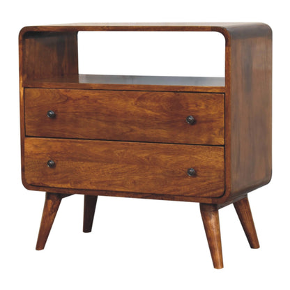 Right side view of Curved Nordic Charm Chest showing curved edges and Nordic legs
