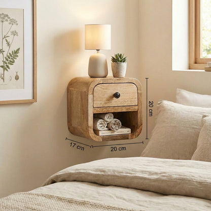 Extra Mini Curved Oak Bedside with dimensions: 20 cm height, 20 cm width, 17 cm depth