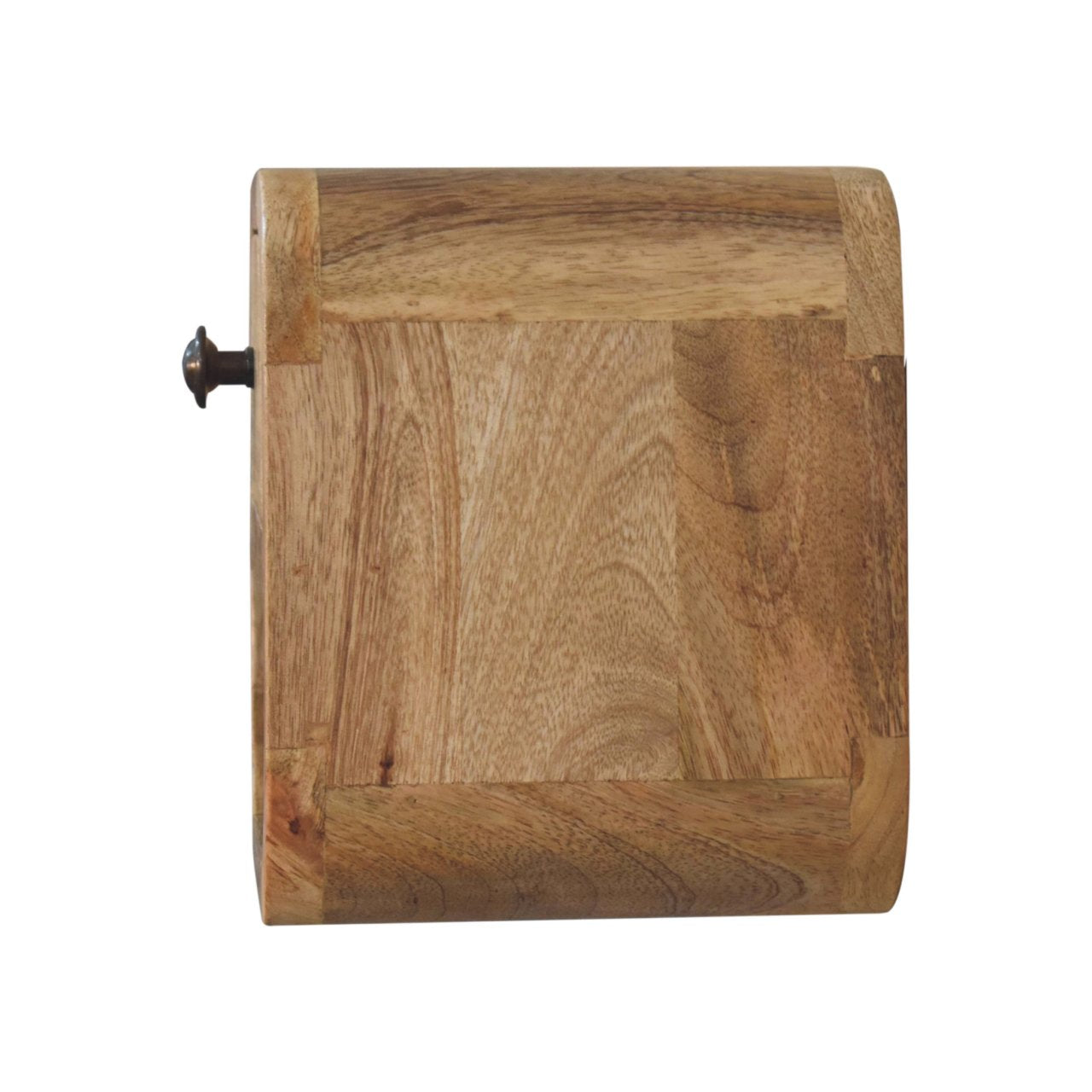 Side profile of Extra Mini Curved Oak Bedside showing full height
