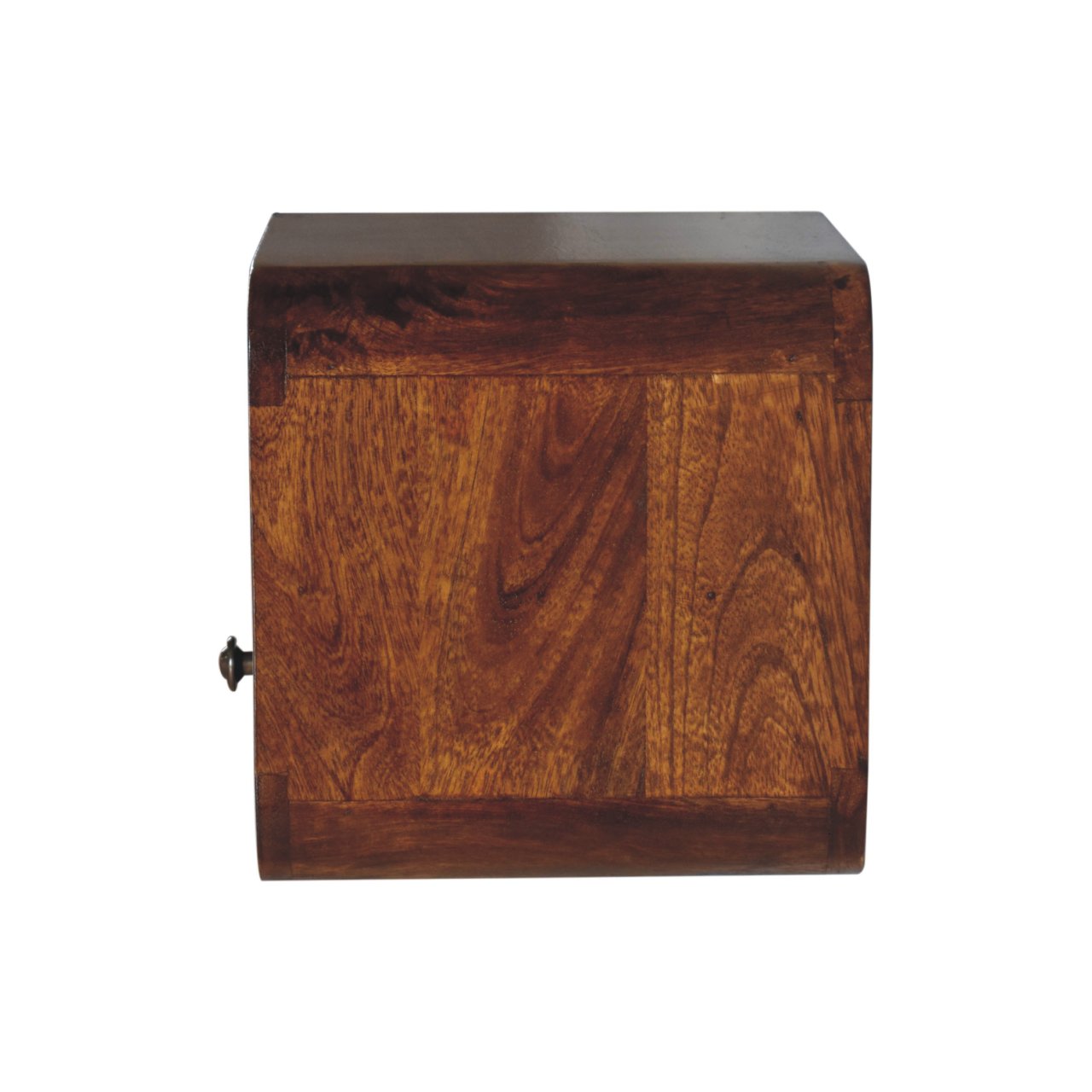 Side profile of Extra Mini Wall Mounted Curved Chestnut Bedside showing depth and wall-mounted design