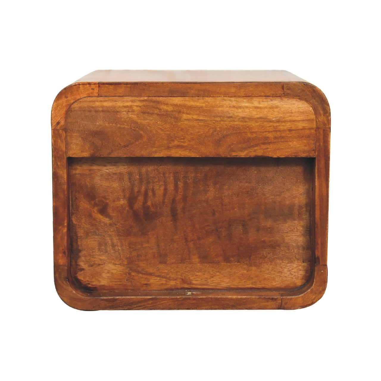 Back view of Floating Mini Chestnut Bedside in solid mango wood with chestnut finish