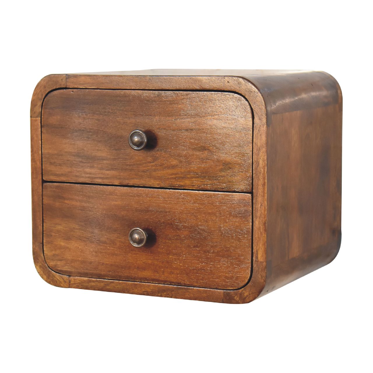 Right side view of Floating Mini Chestnut Bedside showing depth and wall-mounted profile