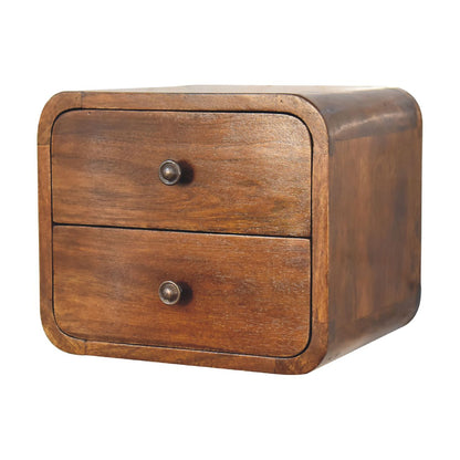 Right side view of Floating Mini Chestnut Bedside showing depth and wall-mounted profile