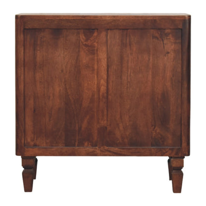 Wooden cabinet with a dark brown finish on a white background