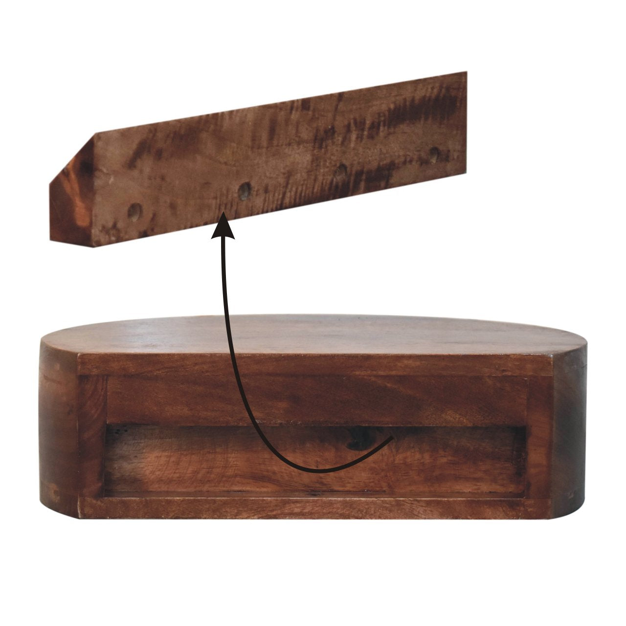 Back of Honey Caramel Wall Mounted Rounded Bedside showing wall mounting instructions and fixings