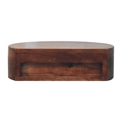 Back view of Honey Caramel Wall Mounted Rounded Bedside in solid mango wood with honey caramel finish