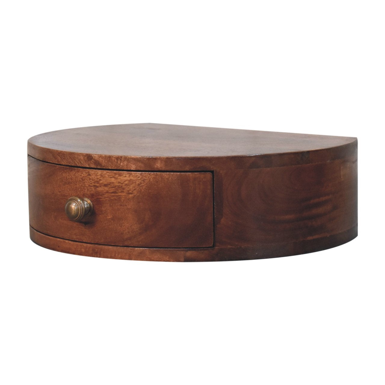 Right side view of Honey Caramel Wall Mounted Rounded Bedside showing depth and wall-mounted profile