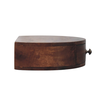 Side profile of Honey Caramel Wall Mounted Rounded Bedside showing depth and wall-mounted design