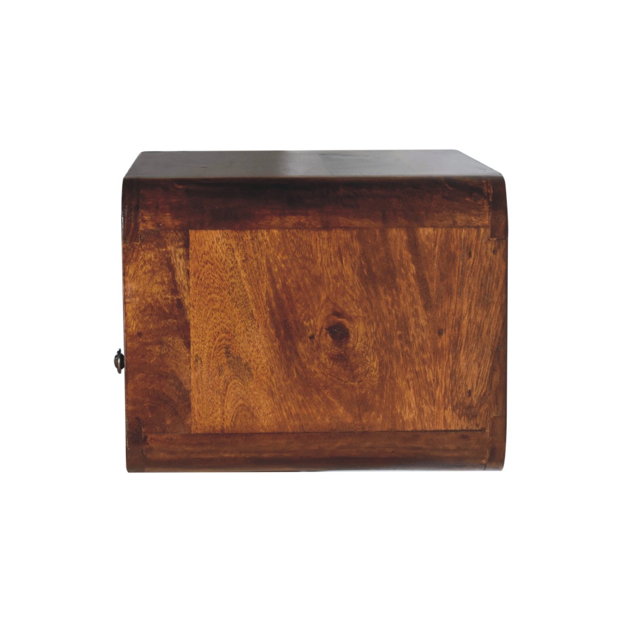 Side profile of Large Chestnut Curve Floating Bedside showing depth and wall-mounted design