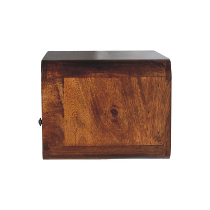 Side profile of Large Chestnut Curve Floating Bedside showing depth and wall-mounted design