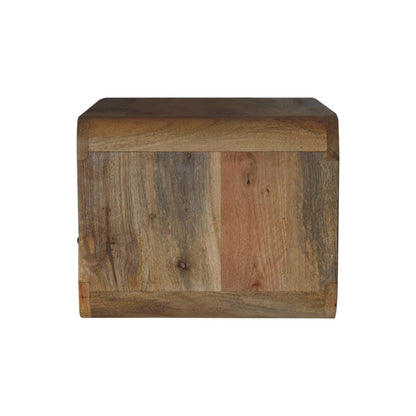 Side profile of Large Oak Curve Floating Bedside showing depth and wall-mounted design