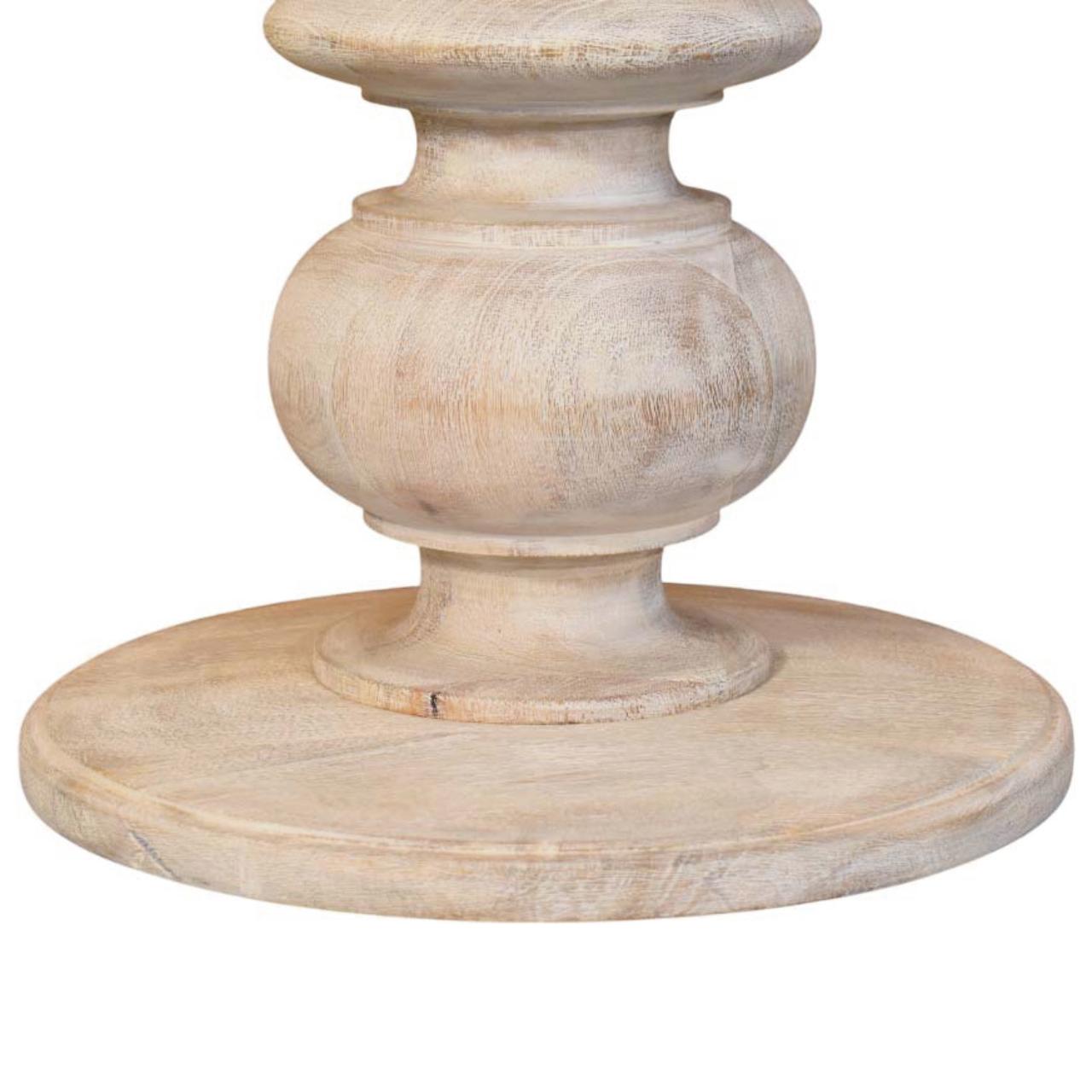 Marble-top accent table in solid mango wood, Salted Oak finish – base detail, low angle close-up